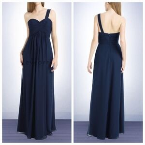 Bill Levkoff One Shoulder Navy Blue Ruched Dress